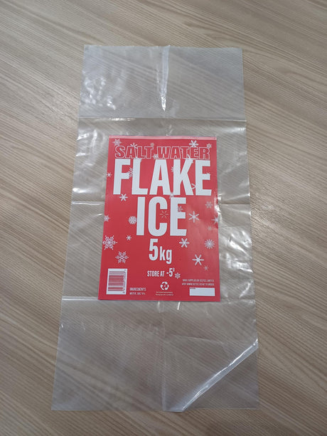 1000 Flake Ice Bags with Barcode, Batch No, and Best Before Space