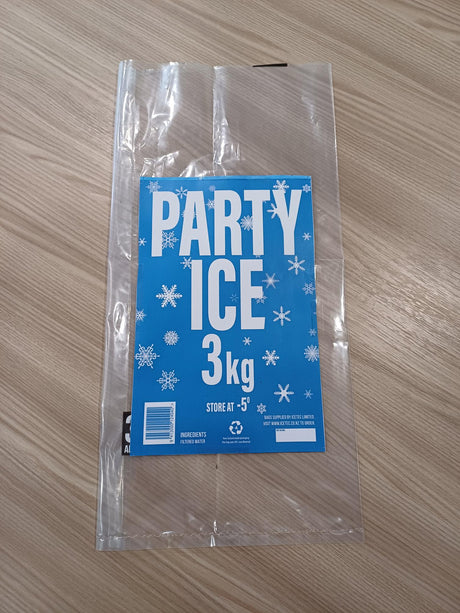 1000 Party Ice Bags with Barcode, Batch No, and Best Before Space