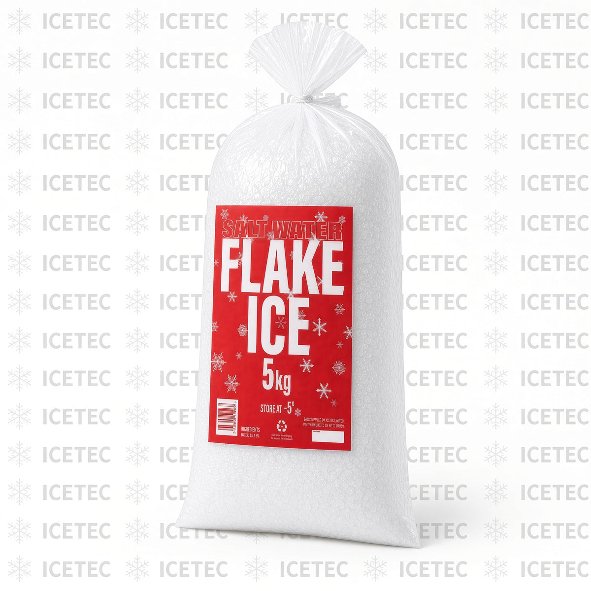 200 Flake Ice Bags with Barcode, Batch No, and Best Before Space