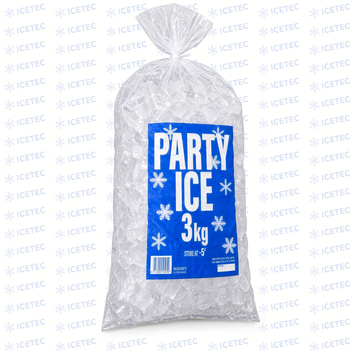 50 Party Ice Bags with Barcode, Batch No, and Best Before Space