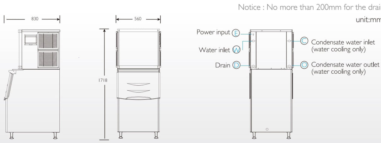 Specs for the ICEPRO 160kg/24hr Commercial Cube Ice Maker Machine.