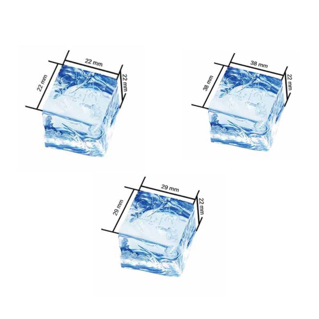 3 ice cubes showcasing the dimensions the ICEPRO 1000kg/24hr Ice Maker Machine can produce.