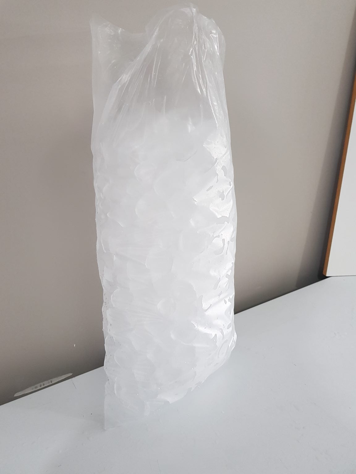 5kg Party Ice Bag leaning against wall.